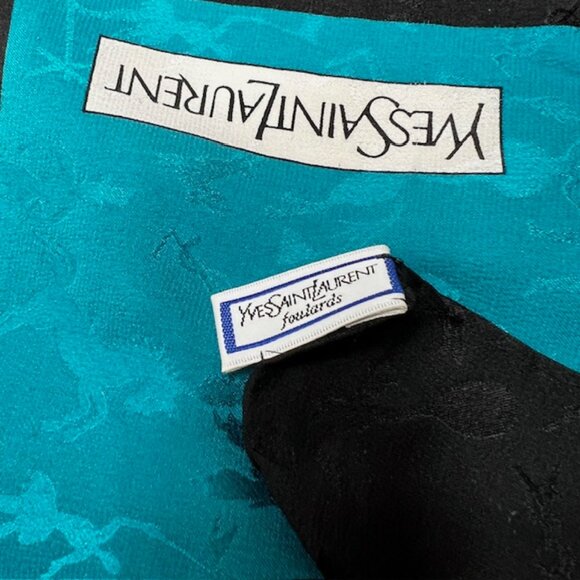 Yves Saint Laurent YSL 100% Silk Satin Scarf 34" Color Block BlackBrown Blue (76 - Picture 14 of 16